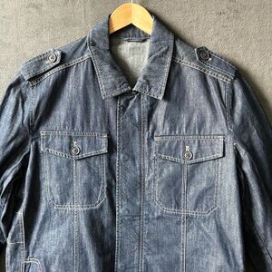 Blue Denim Car Chore Coat Men's XL Snap/Zip Front Epaulettes Pockets
